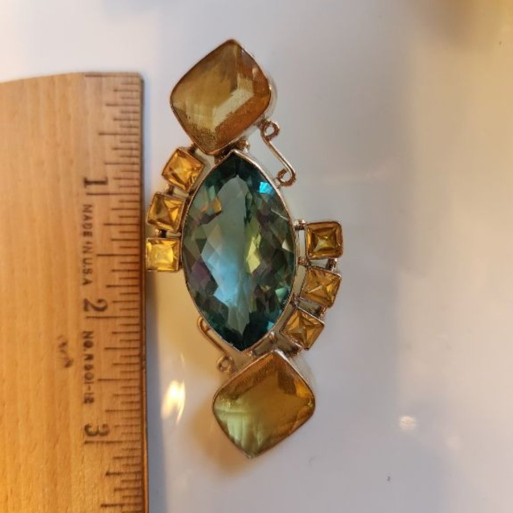 TOPAZ AND CITRINE 9 STONE PENDANT SET IN 925 SILVER